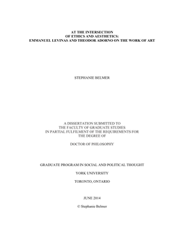 At the Intersection of Ethics and Aesthetics: Emmanuel Levinas and Theodor Adorno on the Work of Art