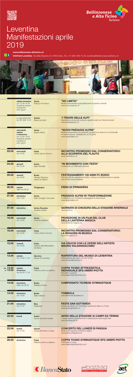 Leventina Manifestazioni Aprile 2019 Infopoint Leventina, Via Della Stazione 22, 6780 Airolo, Tel