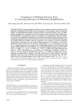 Comparison of Different Exercise Tests in Assessing Outcomes of Pulmonary Rehabilitation