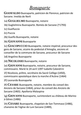 Bonaparte GIANFALDO Buonaparte, Patricien De Florence, Patricien De Sarzane