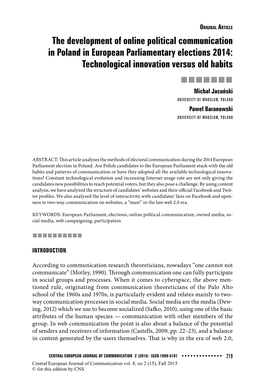 The Development of Online Political Communication in Poland in European Parliamentary Elections 2014: Technological Innovation V