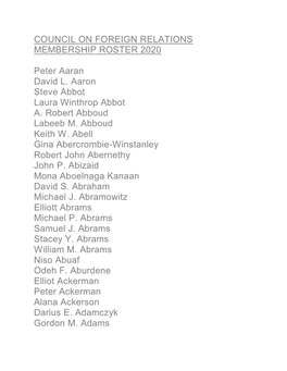 CFR Membership Roster 2020