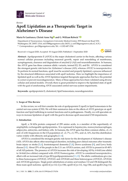 Apoe Lipidation As a Therapeutic Target in Alzheimer's Disease
