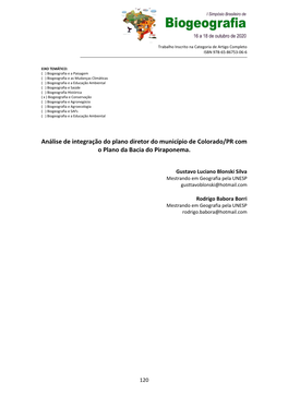 Análise De Integração Do Plano Diretor Do Município De Colorado/PR Com O Plano Da Bacia Do Piraponema