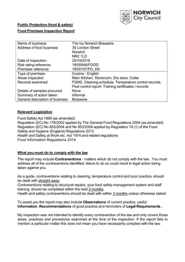 Food Premises Inspection Report