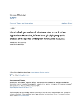 Historical Refuges and Recolonization Routes in the Southern Appalachian Mountains, Inferred Through Phylogeographic Analysis Of