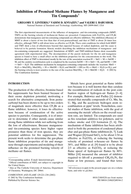 Inhibition of Premixed Methane Flames by Manganese and Tin Compounds†