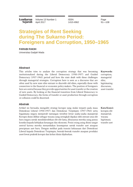 Strategies of Rent Seeking During the Sukarno Period: Foreigners and Corruption, 1950–1965