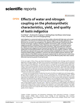 Effects of Water and Nitrogen Coupling on the Photosynthetic Characteristics, Yield, and Quality of Isatis Indigotica