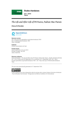 Études Irlandaises, 35-1 | 2010 the Life and After-Life of PH Pearse, Padraic Mac Piarais 2