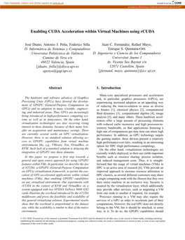 Enabling CUDA Acceleration Within Virtual Machines Using Rcuda