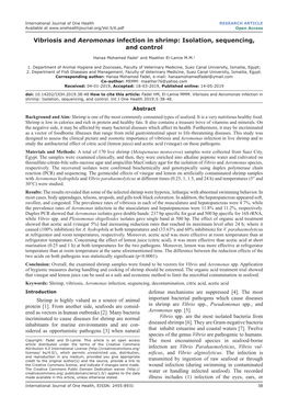 Vibriosis and Aeromonas Infection in Shrimp: Isolation, Sequencing, and Control