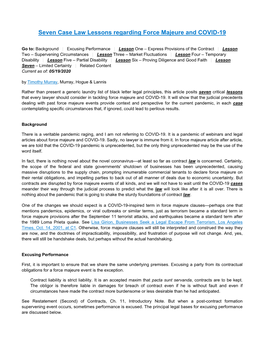 Seven Case Law Lessons Regarding Force Majeure and COVID-19