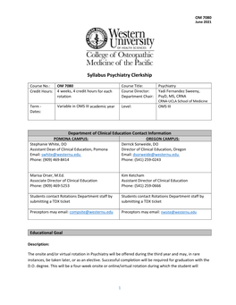 Syllabus Psychiatry Clerkship