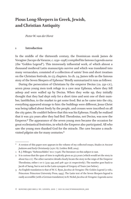 Pious Long-Sleepers in Greek, Jewish, and Christian Antiquity