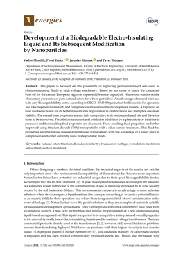 Development of a Biodegradable Electro-Insulating Liquid and Its Subsequent Modiﬁcation by Nanoparticles