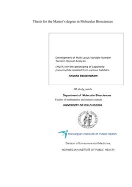 Thesis for the Master's Degree in Molecular Biosciences