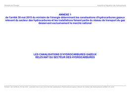 ANNEXE 1 De L'arrêté 30 Mai 2015 Du Ministre De L'énergie Déterminant