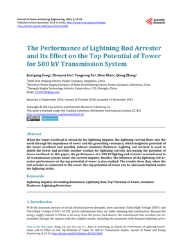 The Performance of Lightning Rod Arrester and Its Effect on the Top Potential of Tower for 500 Kv Transmission System