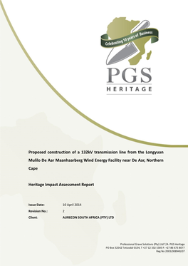 Proposed Construction of a 132Kv Transmission Line from the Longyuan Mulilo De Aar Maanhaarberg Wind Energy Facility Near De Aar, Northern Cape