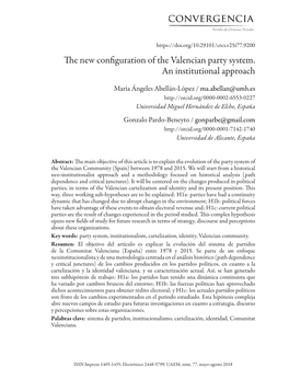 The New Configuration of the Valencian Party System. an Institutional Approach