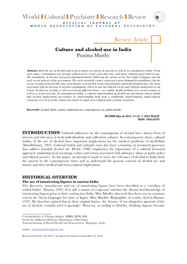 Culture and Alcohol Use in India Pratima Murthy