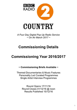 Commissioning Details Commissioning Year 2016/2017