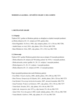 Moderna Galerija - Izvješće O Radu U 2012