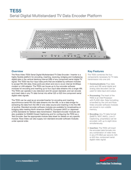 TES5 Serial Digital Multistandard TV Data Encoder Platform