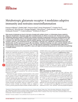 Metabotropic Glutamate Receptor-4 Modulates Adaptive Immunity and Restrains Neuroinflammation