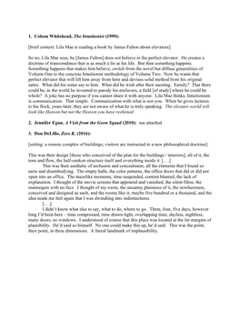 1. Colson Whitehead, the Intuitionist (1999): [Brief Context: Lila Mae