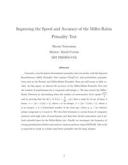 Improving the Speed and Accuracy of the Miller-Rabin Primality Test