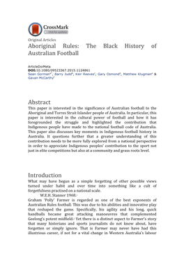 Aboriginal Rules: the Black History of Australian Football Abstract