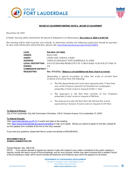 Board of Adjustment Meeting Notice: Board of Adjustment