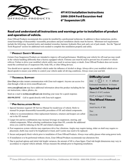 Read and Understand All Instructions and Warnings Prior to Installation of Product and Operation of Vehicle