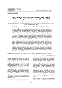 Study on Caviar Substitute Production Using Readily Available Freshwater Fish Species: Cirrhinus Mrigala (Hamilton, 1822)