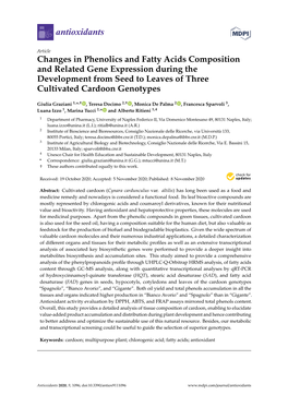 Changes in Phenolics and Fatty Acids Composition and Related Gene Expression During the Development from Seed to Leaves of Three Cultivated Cardoon Genotypes