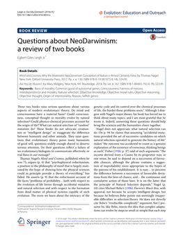 VIEW Open Access Questions About Neodarwinism: a Review of Two Books Egbert Giles Leigh Jr.*