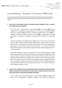 Luxembourg – Europe's Foremost RMB