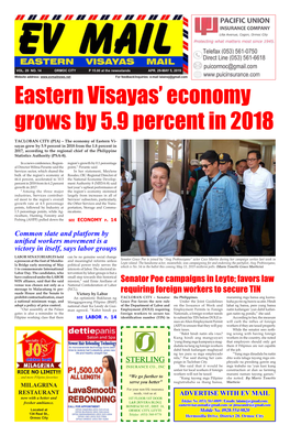 Eastern Visayas' Economy Grows by 5.9 Percent in 2018