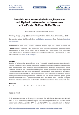 Intertidal Scale Worms (Polychaeta, Polynoidae and Sigalionidae) from the Northern Coasts of the Persian Gulf and Gulf of Oman