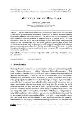 Mentaculus Laws and Metaphysics 389 of Them (Our Own) Has Our Exact, Actual Microstate