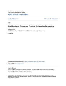 Road Pricing in Theory and Practice: a Canadian Perspective