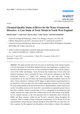 Chemical Quality Status of Rivers for the Water Framework Directive: a Case Study of Toxic Metals in North West England