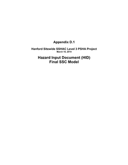 Hazard Input Document (HID) Final SSC Model Contents