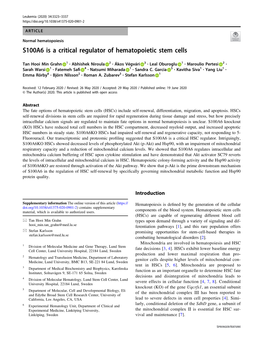 S100A6 Is a Critical Regulator of Hematopoietic Stem Cells