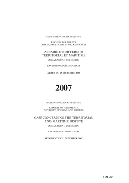 UAL-66 Mode Officiel De Citation: Differend Territorial Et Maritime ( Nicaragua C