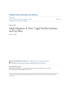 Adult Adoption: a "New" Legal Tool for Lesbians and Gay Men Peter N