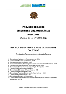 (Projeto De Lei Nº 1/2017-CN) RECIBOS DE ENTREGA E ATAS DAS EMENDAS COLE