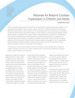 "Rationale for Bilateral Cochlear Implantation In